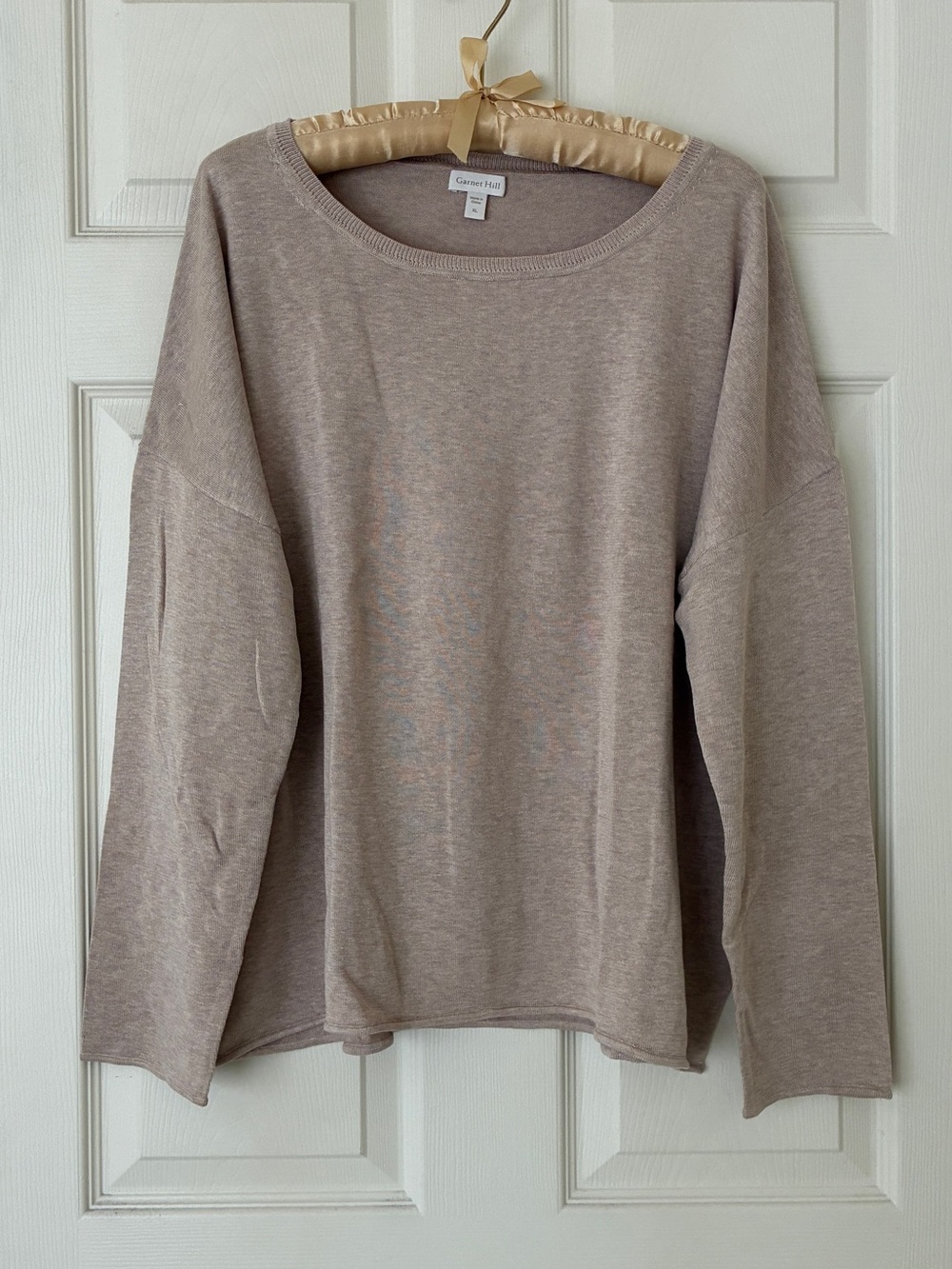 NWOT Garnet Hill Silk/Cotton Blend Lightweight Sweater in Oat Heather Size XL